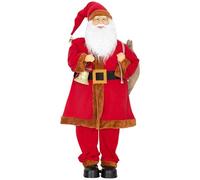 HOMCOM Père Noël chantant et dansant grandeur nature de 120 cm avec bras articulés, activation sonore, cloche et sac, figurine musicale mobile de 120 cm, décoration de Noël
