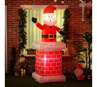 HOMCOM Père Noël Gonflable avec Cheminée Lumineux 210 cm Rouge Blanc Noir | LED, Polyester Imperméable
