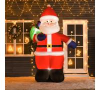 HomCom – Père Noël gonflable 2,4 m avec sac-cadeau et 4 LED, tissu polyester imperméable rouge