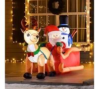 HOMCOM Père Noël Gonflable avec traîneau et Rennes 200 cm, 5 lumières LED intégrées, autogonflant électrique, imperméable et résistant, décoration de Noël intérieure et extérieure