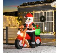 HOMCOM Père Noël Gonflable de 1,8 m en Moto avec Sac à Jouets, décoration extérieure Gonflable de Cour avec Affichage LED