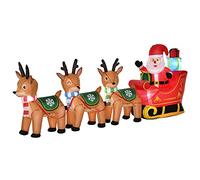 HOMCOM Père Noël gonflable sur traîneau avec 3 cerfs 1,3 m Décoration de Noël avec lumières Noël Jardins Décoration gonflage automatique résistant aux intempéries Polyester 319 x 59 x 132 cm