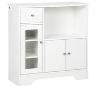 HOMCOM Buffet de cuisine Meuble de rangement moderne, porte en verre tiroir étagères réglables Blanc