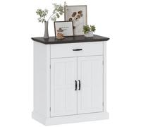 HOMCOM Petit Buffet, Plateau 3 cm, Tablette réglable, tiroir, Blanc | Meuble de rangement rustique, 2 portes de grange, placard, pour salon
