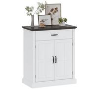 HOMCOM Petit buffet rustique avec dessus de 3 cm d'épaisseur, armoire de rangement avec 2 portes de grange, tiroir et étagère réglable, pour le salon, blanc