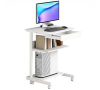HOMCOM Petit Bureau d'Ordinateur sur Roues avec Rangement 56 x 51 cm Blanc | Avec Tiroir, Compartiment Et Support CPU, Table Informatique, Pour Étudier, Pour Petits Espaces Chambre