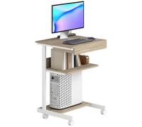 HOMCOM Petit Bureau d'Ordinateur sur Roues avec Rangement 56 x 51 cm Chêne | Avec Tiroir, Compartiment Et Support CPU, Table Informatique, Pour Étudier, Pour Petits Espaces Chambre