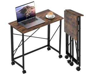HOMCOM Petit bureau pliable de 80 cm - Bureau d'ordinateur pliable sur roulettes pour petit espace - Assemblage facile - Table d'écriture peu encombrante pour bureau à domicile, chambre à coucher