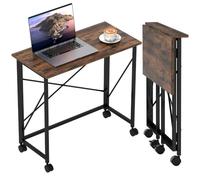 HOMCOM Petit Bureau Pliant 80 cm à roulettes Petits espaces Brun Rustique