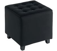 HOMCOM Petit repose-pieds carré en velours avec pieds en bois d'hévéa et siège rembourré pour salon, chambre à coucher, entrée Gris anthracite 35 x 35 x 35 cm