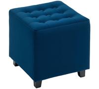 HOMCOM Petit repose-pieds ottoman en velours, repose-pieds carré avec pieds en bois d'hévéa et siège rembourré pour salon, chambre à coucher, entrée Bleu 35 x 35 x 35 cm