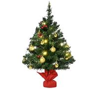 HOMCOM Petit sapin de Noël, Mini sapin de Noël avec baies de houx, 15 lumières LED et boules, Arbre artificiel pour table, vert, plastique Ø40 x 60 cm