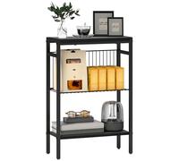 HOMCOM Petite table d'appoint avec 2 étagères, table de chevet avec cadre en acier pour salon, chambre à coucher, noire