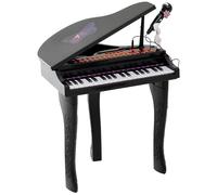 HOMCOM Piano à Queue électronique 37 Touches Multifonctions avec Micro Haut Parleur, Tabouret, lumière LED, Fonction d'enregistrement et de relecture, Instrument de Musique Enfant 3 à 6 Ans Noir