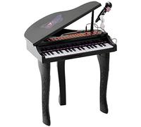 HOMCOM Piano à Queue électronique 37 Touches Multifonctions avec Micro Haut Parleur, Tabouret, lumière LED, Fonction d'enregistrement et de relecture, Instrument de Musique Enfant 3 à 6 Ans Noir