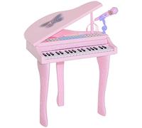 HOMCOM Piano à Queue électronique 37 Touches Multifonctions avec Micro Haut Parleur, Tabouret, lumière LED, Fonction d'enregistrement et de relecture, Instrument de Musique Enfant 3 à 6 Ans Rose