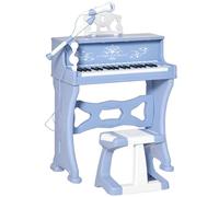 HOMCOM Piano Enfant 37 Touches Lumineux Tabouret Micro Bleu