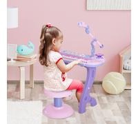 HOMCOM Pianola pour Enfants à 37 Touches avec Tabouret et Microphone, 12 Instruments et 22 Morceaux de Musique, Enregistrement, MP3 et Karaoké, Rose