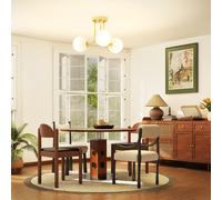 HOMCOM Plafonnier LED 25W, luminaire plafonnier 3 lumières avec douilles G9, abat-jour globe, 42 x 42 x 26,5 cm, doré