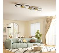 HOMCOM Plafonnier LED 38W, luminaire plafonnier 4 lumières à montage affleurant, télécommande, 100 x 31 x 7 cm, doré et noir