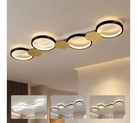 HOMCOM Plafonnier LED 38W Montage Affleurant Intensité Variable Doré Noir | Luminaire Plafonnier 4 Lumières, Télécommande, Modes Scène, Température de Couleur Réglable, Salon, Couloir