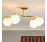 HOMCOM Plafonnier LED 40W 4 Lumières E14 Semi-Affleurant Doré et Crème | Luminaire Plafonnier, Lampe de Plafond Moderne, pour Salon, Couloir, Salle à Manger, Cuisine