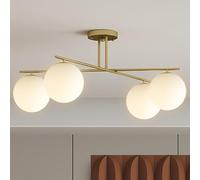 HOMCOM Plafonnier LED 40W luminaire plafonnier 4 lumières E14 à montage semi-affleurant lampe de plafond moderne pour salon, couloir, salle à manger, cuisine, doré et crème