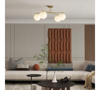 HOMCOM Plafonnier lustre moderne à 4 lumières avec culot E14, montage semi-affleurant, doré et crème