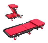 HOMCOM Planche à roulettes de Montage 2 en 1 Chariot de Visite mécanicien Pliable en Z Charge de 150 kg, 6 roulettes Rotation à 360°, Tabouret d'atelier Fonction Assise et couchée, pour Garage, Rogue