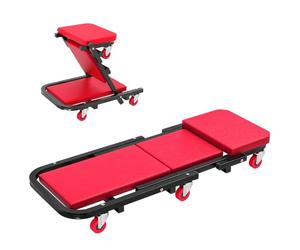 HOMCOM Planche à roulettes de Montage 2 en 1 Pliable en Z 150 kg 6 Roues | Chariot de Visite Mécanicien, Rotation à 360°, Tabouret d'Atelier, Assise Couchée, Rogue, Plateau Mecanicien Roulant