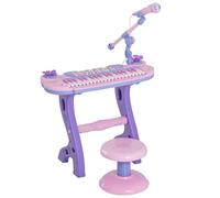 HOMCOM Planche pour enfants à 37 touches avec tabouret et microphone, 12 outils et 22 musiques, enregistrement, MP3 et karaoké, rose