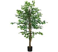 HOMCOM Plante Artificielle Arbre Artificiel ficus Hauteur 1,50 m Tronc Branches Liane Lichen Feuilles Grand réalisme Pot Inclus, intérieur, Vert
