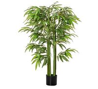 HOMCOM Plante Artificielle, Bambou Arbre Artificiel, Hauteur 140 cm avec Pot, Fausse Plante Vert décoration pour Maison, Bureau, Salon, Chambre