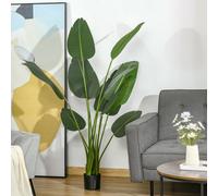 HOMCOM Plante artificielle bananier de 160 cm avec pot et 10 feuilles réalistes Plante tropicale synthétique pour décoration intérieure et extérieure Bureau Maison verte
