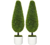 HOMCOM Lot de 2 cyprès artificiels Grands 90 cm, Arbre Artificiel avec Protection UV, Plante Artificielle, Plantes artificielles en Plastique en Pot, Fausse Plante comme Une Vraie pour Le Salon