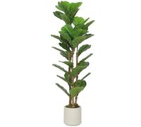 HOMCOM Plante Artificielle intérieure 120 cm Figuier Lyre Arbre Artificiel, 45 Feuilles, Pot en Plastique et Tronc en Bois Massif, Fausse Plante Vert décoration pour Maison, Bureau, Salon
