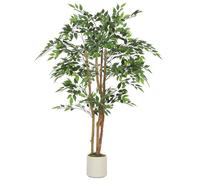 HOMCOM Plante Artificielle intérieure 150 cm Banian Arbre Artificiel, Pot en Plastique et Tronc en Bois Massif, Fausse Plante Vert décoration pour Maison, Bureau, Salon, Chambre