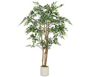 HOMCOM Plante Artificielle intérieure 150 cm Banian Arbre Artificiel, Pot en Plastique et Tronc en Bois Massif, Fausse Plante Vert décoration pour Maison, Bureau, Salon, Chambre