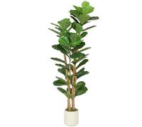 HOMCOM Plante Artificielle intérieure 150 cm Figuier Lyre Arbre Artificiel, 71 Feuilles, Pot en Plastique et Tronc en Bois Massif, Fausse Plante Vert décoration pour Maison, Bureau, Salon