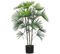 HOMCOM Plante Artificielle intérieure 90 cm, Palmier Arbre Artificiel avec Pot en Plastique et Flocage, 24 Feuilles décoratif en éventail, Fausse Plante Vert décoration pour Bureau, Salon, Chambre