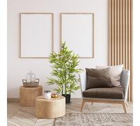HOMCOM Plante de bambou artificielle H. 90 cm, 504 feuilles, en PEVA et PP, vert avec pot en ciment Ø15x12.5 cm