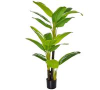 HOMCOM Plantes artificielles en pot - 150 cm - Bananes artificielles - Arbre artificiel - Plante d'intérieur - Plante de bureau - Pot en plastique pour l'intérieur