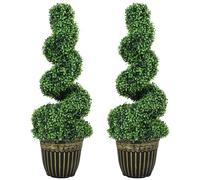 HOMCOM Plantes artificielles, lot de 2, plante artificielle résistante aux UV dans un pot de fleurs, plante d'intérieur 90 cm Buis pour intérieur, extérieur