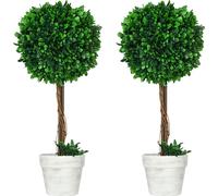 HOMCOM Plantes artificielles, lot de 2 plantes artificielles résistantes aux UV, buis de 60 cm, plante d'intérieur en pot de fleur, arbre artificiel, décoration de salon pour jardin, terrasse, vert