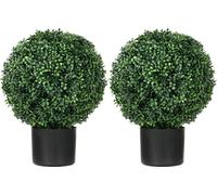 HOMCOM Plantes artificielles, lot de 2 plantes artificielles résistantes aux UV en pot de fleurs, buis de 52 cm, plante d'intérieur pour jardin, salon, vert