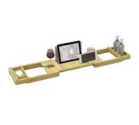 Pont plateau de baignoire extensible 75-109L cm - porte-gobelet et savon - bambou verni Beige