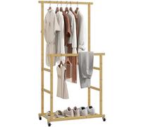 HOMCOM Portant à Vêtements à Roulettes 80 x 40 x 160 cm Bois Naturel