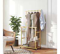 HOMCOM Portant à vêtements à roulettes, porte-manteau double barre en bambou avec étagère inférieure, 80x40x160cm, bois naturel