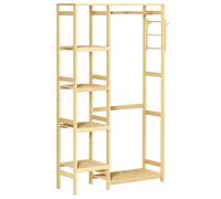 HOMCOM Portant à Vêtements Bambou Penderie Porte-Manteaux avec étagères, Tringle et 2 patères - dim. 90L x 30P x 155H cm
