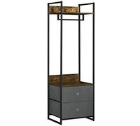 HOMCOM Portant à vêtements en métal avec 2 tiroirs de rangement en tissu, Meuble Rangement Armoire simple pour chambre à coucher, couloir, marron rustique et gris